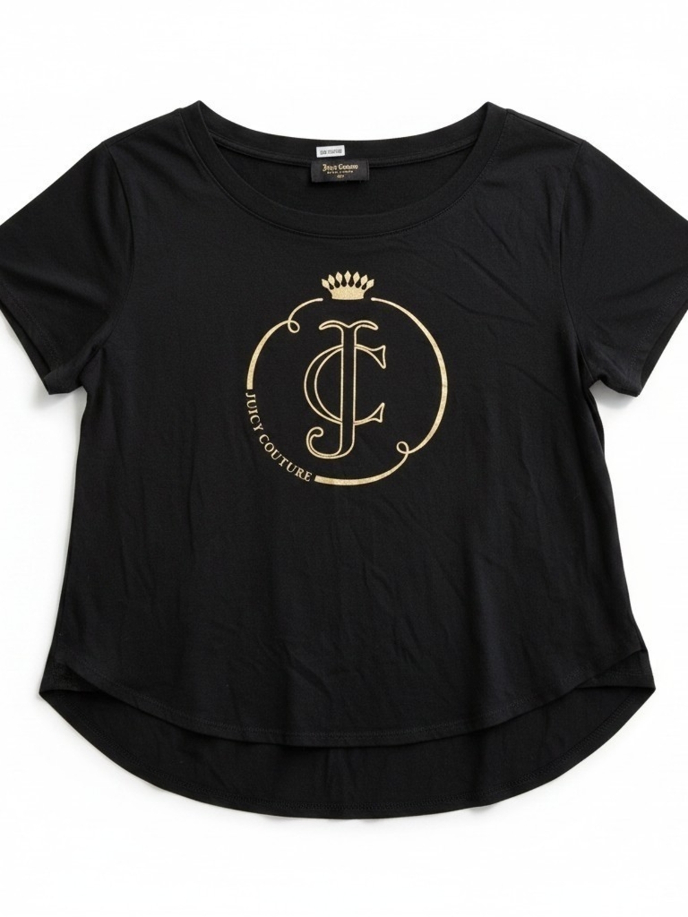 Juicy Couture Black Short Sleeve Tee with Gold Crest Logo